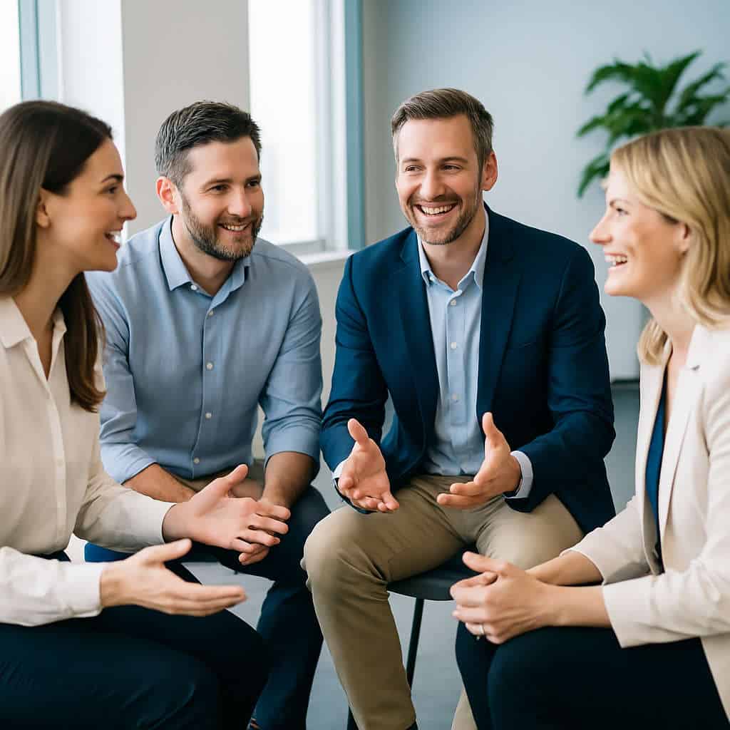Une équipe de vendeurs s'entraîne pendant un jeu de rôles afin de transférer immédiatement à la pratique la théorie assimilée pendant la formation de vente.